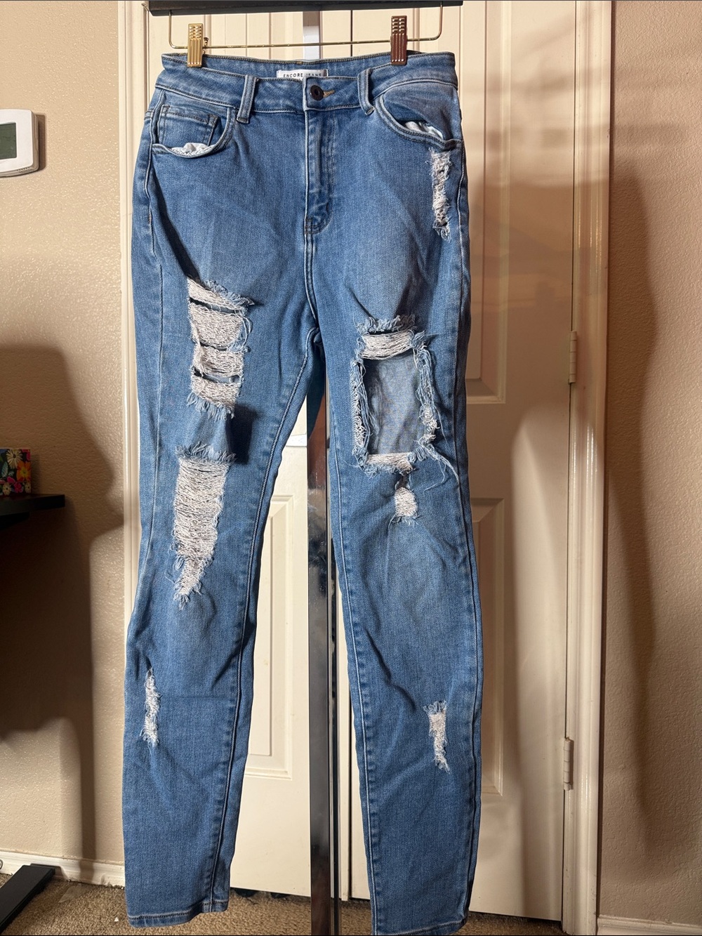 Encore Jeans Women's Blue Distressed Skinny Jeans